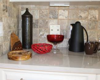 Carafe and Red Bowl, Wood Items More