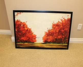 Red Floral Framed Trees Art