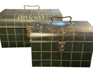 Two Vintage English Plaid Biscuit or Bread Boxes