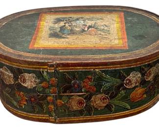 19th C. Folk Art Hand Painted Bride's Box
