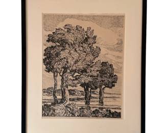 BIRGER SANDZEN (Swedish 1871-1954) "Pond With Cottonwood Trees" Lithograph