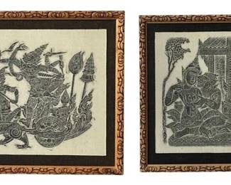 Two Vintage Thai Temple Rubbings