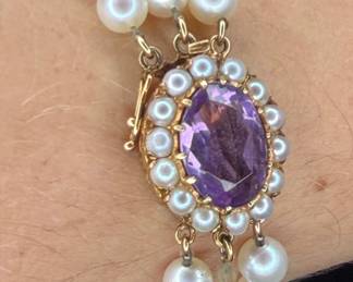 A 14k Gold, Pearl, & Amethyst Bracelet