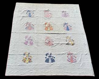 Vintage Hand Sewn Sunbonnet Sue Quilt