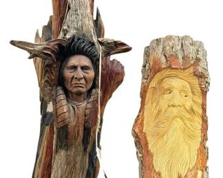 Two Folk Art Wood Carving Wall Hangings