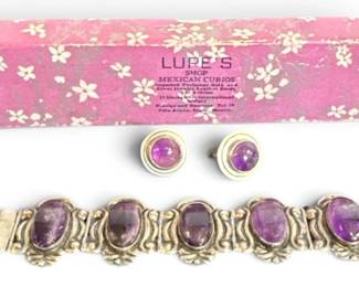 LUPE SHOP Vintage Mexican Sterling Silver and Amethyst Demi Parure