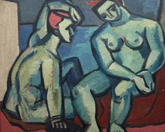 20th C. German Expressionism Nude Oil Painting