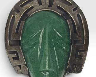 Mexican Sterling Silver TAXCO Malachite Brooch