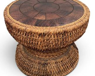 Vintage Woven Rope and Leather Accent Stool/Occasional Table