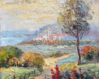 European Oil on Canvas Country Landscape Painting