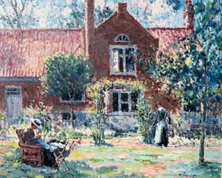 A Study of GARI MELCHERS "The Unpretentious Garden" Oil Painting