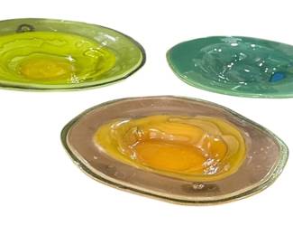 Three HIGGINS Art Glass Catchall Bowls