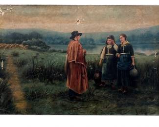 After DANIEL RIDGWAY KNIGHT (American, 1839-1924), "An Idle Moment" Oil Study