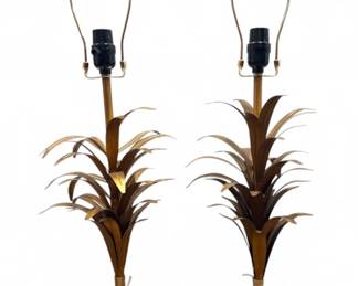 Pair Brass Palm Leaf Lamps