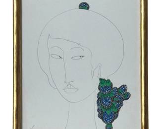 TOLLER CRANSTON (Canadian, 1949-2015) Ink and Acrylic Drawing of Woman