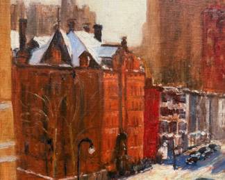 Art Deco Oil Painting New York City Winter, ANA PUTT