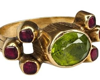 Antique Edwardian 18k Gold, Peridot, & Garnet Ring
