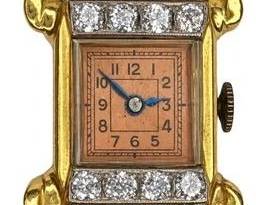 14k Gold, Diamond, Ruby, & Aquamarine Watch Brooch