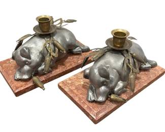 Pair PETITE CHOSES Harvest Pig Candleholders