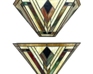 Pair Stained Glass Arts & Crafts Mission Style Wall Sconces