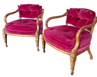 Pair French Victorian Revival Accent Armchairs