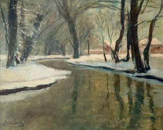 RICHARD FALKENBERG (German, 1875-1948) Signed Winter River Landscape