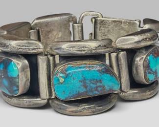 A Sterling Silver and Turquoise Bracelet