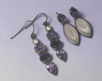 Mid Century Sterling Silver Multi Gem Earrings