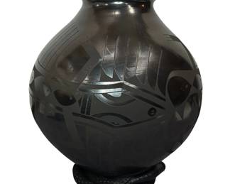 Mexican Mata Ortiz Blackware Pottery Olla, LUCIE SOTO