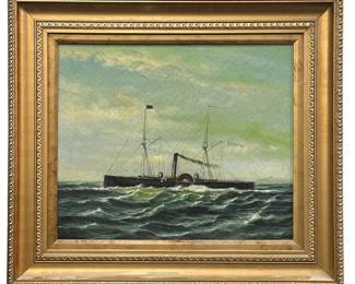 Oil Painting of United States Navy Steam Ship, L. BRAUN