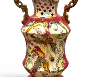 1800's Majolica Floral Vase