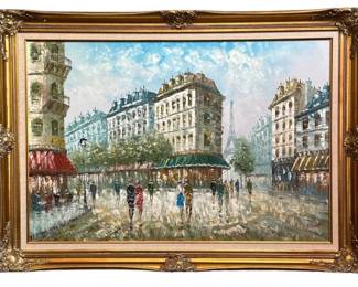 CAROLINE BURNETT (American, 1877-1950) Parisian Street Scene Oil Painting