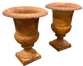 A Pair of Antique Cast Iron Garden Urns