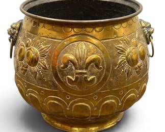 An Antique Repoussé Brass Jardinière Cache Pot