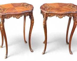 Pair 1920's French Inlaid Lamp Tables