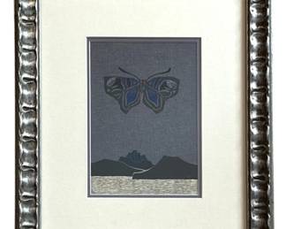 YOSHIO KANAMORI (Japanese, 1922-2016) 'Butterfly, Mountains, and Sea', Woodblock Print