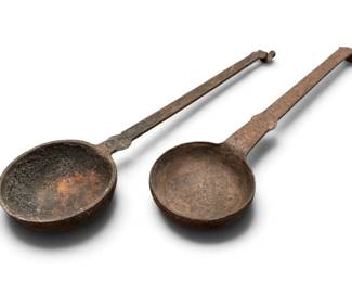 Early Rustic Blacksmith Made Forged Iron Ladles