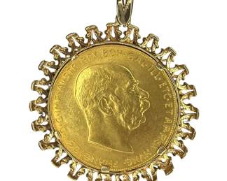 18k Gold Austrian Coin on Pendant
