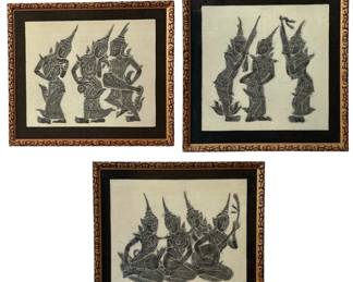 Three Vintage Thai Temple Rubbings