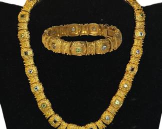 Contemporary Byzantine Gold Sterling Silver Necklace, Multi Gem Necklace and Bracelet