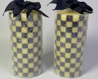 Pair Of New/Unopened MacKenzie-Childs Pillar Candles In Courtly Check