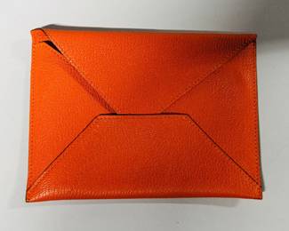 Hermes Envelope Card Holder In Orange Leather, Made In France