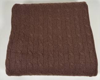  Cashmere Cable Knit Chocolate Throw Blanket, Possibly Ralph Lauren