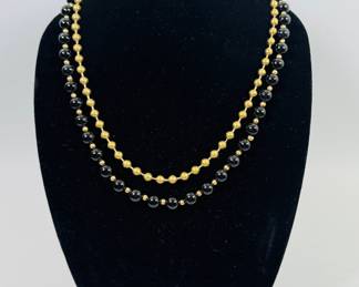  Gold Tone Beaded  Necklace With And Black Glass 14K Gold Beaded Necklace (2)