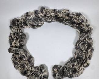 Grey And Cream Rabbit Fur Scarf