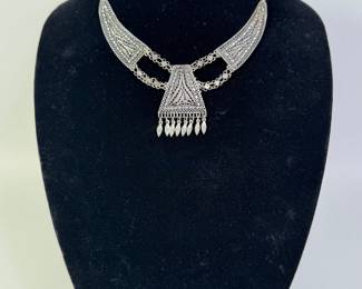 Yemenite Sterling Silver Filligree Collar Necklace 