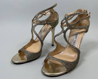 Jimmy Choo Lang (Part Of Lance Family) Strappy Sandals In A Glitter Finish, Size 38