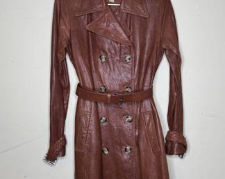 Michael Kors Womens Size Small Brown Leather Double-Breasted And Belted Trench Coat