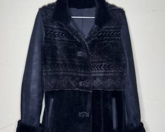 Blue Duck Vintage Womens XS Black Shearling 3/4 Length Coat 