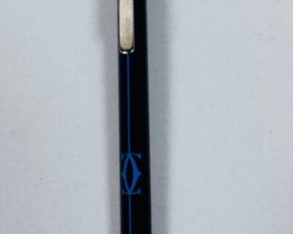 Cartier Santos De Cartier Navy Blue And Silver Tone Ballpoint Pen